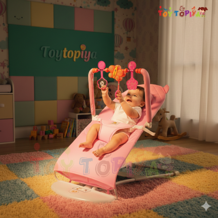 Baby Rocker Chair with Toy Bar – Soft Comfort Bouncer for Infants - Pink