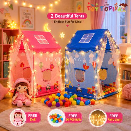 Fantasy Castle Tent  With free Ball,Doll and fairy light– Painted Premium Edition - Blue